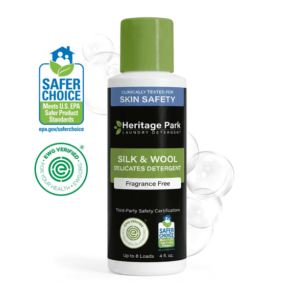 Heritage Park Silk & Wool Fragrance Free, Hypoallergenic, pH-Neutral Laundry Detergent - Dermatologist-tested, Sensitive Skin-Friendly, Enzymes-Free, Ultra Concentrated (4 Fl Oz)
