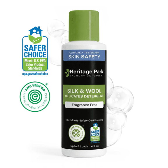 Heritage Park Silk & Wool Fragrance Free, Hypoallergenic, pH-Neutral Laundry Detergent - Dermatologist-tested, Sensitive Skin-Friendly, Enzymes-Free, Ultra Concentrated (4 Fl Oz)
