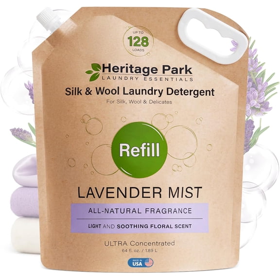 Heritage Park Luxury Laundry Detergent | Dermatologist Tested Plant based Natural & Enzyme Laundry Detergent | Sensitive Skin Friendly - Lavender Mist (64 fl oz Refill)