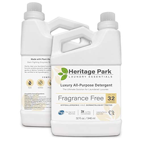 Heritage Park Fragrance Free Silk & Wool Laundry Detergent - Hypoallergenic & Dermatologist Tested, pH Neutral, Enzyme Free - 32 fl oz