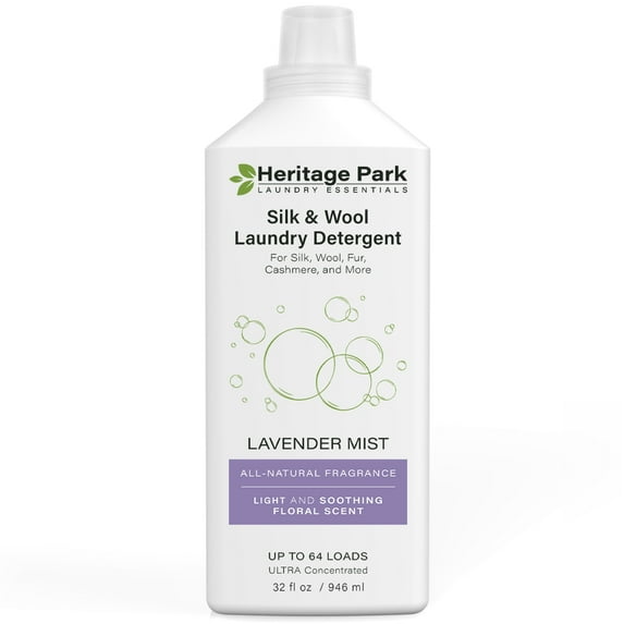 Heritage Park Silk & Wool Detergent - All Natural Lavender Mist Scent - Safe for Natural Fabrics - Gentle & Effective pH Neutral, Enzyme Free Formula, Concentrated for All Washing Machines - 32 Fl oz