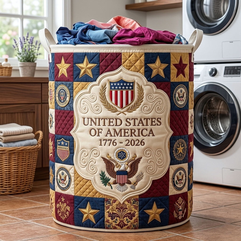 Heritage Patch Quilted Laundry Basket, Storage Bin Laundry Basket Fabric, House Storage Hamper, Mother Day's Gift Ideas