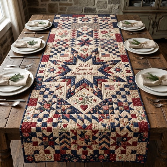 Heritage Patch Quilted Table Runner, USA 250th Year Freedom Celebration Runner, Spring Table Runner, Mother's Day Gift