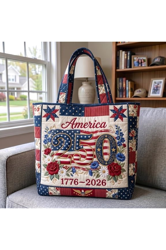 Heritage Patch Quilted Tote Bag,Flag Travel Tote Bag, 250 Years Freedom Shoulder Bag, 4th of July, Travel Bag