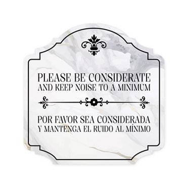 Heritage Plus Please Be Considerate And Keep Noise To A Minimum Por favor sea considerado y mantenga el ruido al mínimo Wall or Door Sign | Bilingual Signage - Small