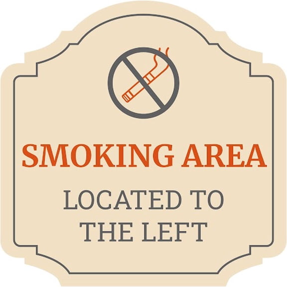 Heritage Plus Smoking Area Located To The Left Wall or Door Sign | Warning Decor - Small