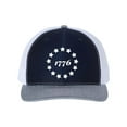 thumbnail image 1 of Heritage Pride 1776 Hat 13 Stars Circle Betsy Ross Flag Embroidered Mens Mesh Back Trucker Hat, Navy/Heather Grey/White, 1 of 3