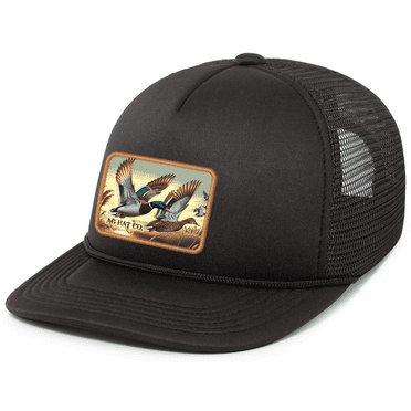 Heritage Pride AG Hat Co. Mens Patch Hat Flying Mallard Duck Embroidered Patch Mesh Back Trucker Hat, Black/Black