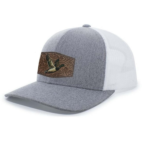 Heritage Pride AG Hat Co. Mens Patch Hat Flying Mallard Duck Embroidered Patch Mesh Back Trucker Hat, Heather Grey/White