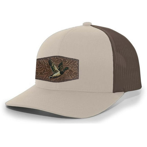 Heritage Pride AG Hat Co. Mens Patch Hat Flying Mallard Duck Embroidered Patch Mesh Back Trucker Hat, Khaki/Brown