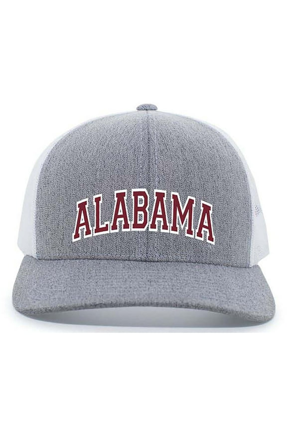 Alabama Football Team Color State Name Embroidered Mesh Back Trucker Hat-Alabama-Heather Grey/White