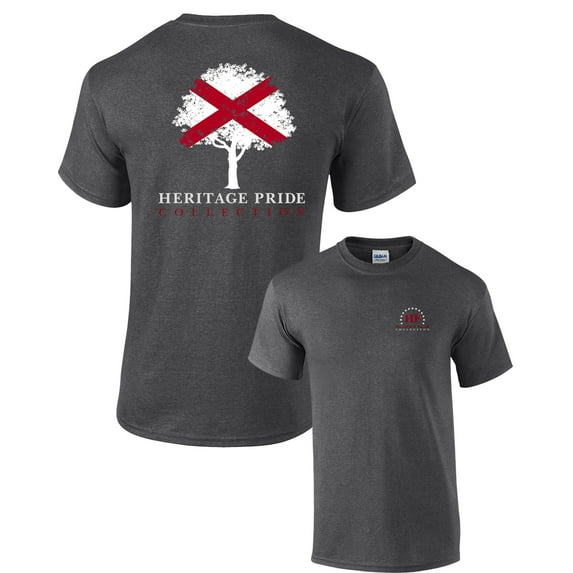 Heritage Pride Alabama Tree Patriotic Adult Short Sleeve T-shirt-HeatherGray-XL