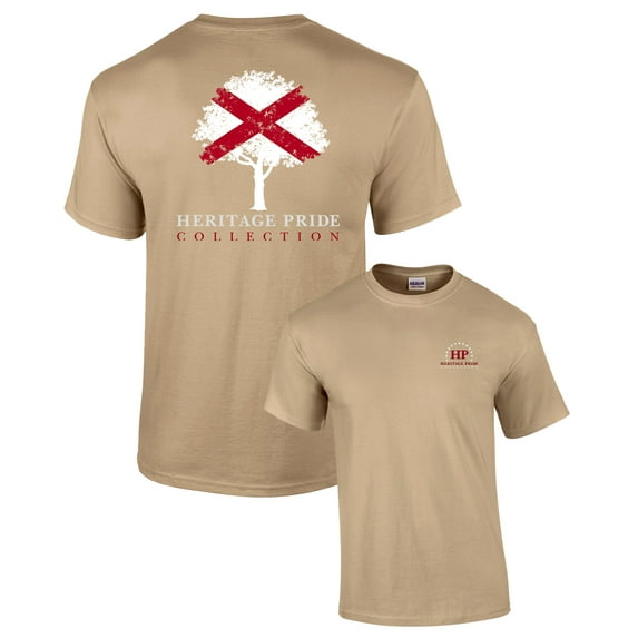 Heritage Pride Alabama Tree Patriotic Adult Short Sleeve T-shirt-tan-XXL