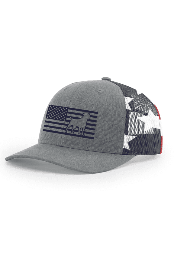 Heritage Pride American Flag Dog Breeds Trucker Hat - Embroidered Patriotic Mesh Snapback Cap-Heather Grey/American Flag, Rottweiler