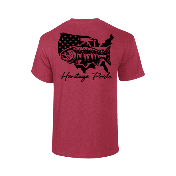 Heritage Pride American Flag Trout Fishing Outdoors Short Sleeve T-shirt-Antique Cherry-xxxl