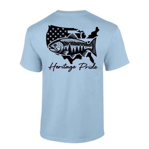Heritage Pride American Flag Trout Fishing Outdoors Short Sleeve T-shirt-Light Blue-xxl