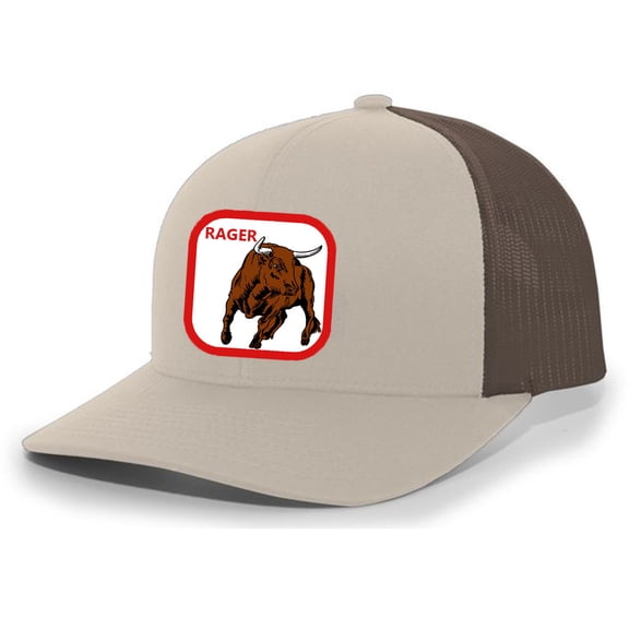Heritage Pride Angry Bull Hat Rager Animal Embroidered Mesh Back Trucker Hat, Khaki/Brown