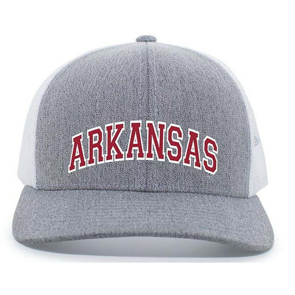 Heritage Pride Arkansas Football Team Color State Name Embroidered Mesh Back Trucker Hat-Arkansas-Heather Grey/White