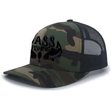 Heritage Pride Bass Fishing Mens Embroidered Mesh Back Trucker Hat, Army/Black