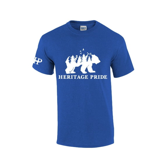 Heritage Pride Bear Mountain Forest Scenic Collection Men's Short Sleeve T-shirt Graphic Tee-Antique Royal-large