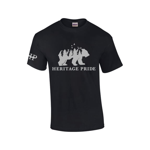 Heritage Pride Bear Mountain Forest Scenic Collection Men's Short Sleeve T-shirt Graphic Tee-Black-4xl