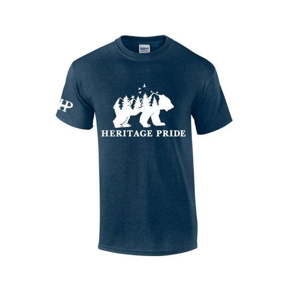 Heritage Pride Bear Mountain Forest Scenic Collection Men's Short Sleeve T-shirt Graphic Tee-Heather Navy-medium