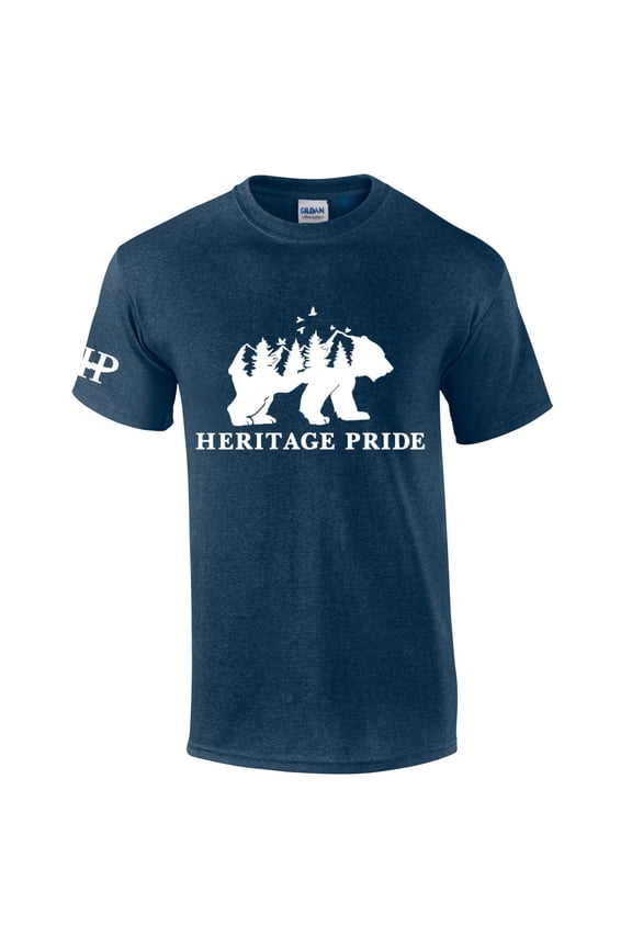 Bear Mountain Forest Scenic Collection Men's Short Sleeve T-shirt Graphic Tee-Heather Navy-medium