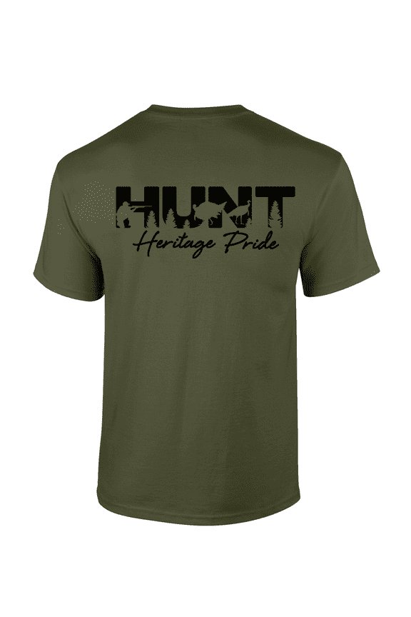 Bold HUNT Wording With Hunter and Wild Turkeys Mens Short-Sleeve T-Shirt-Military-xl