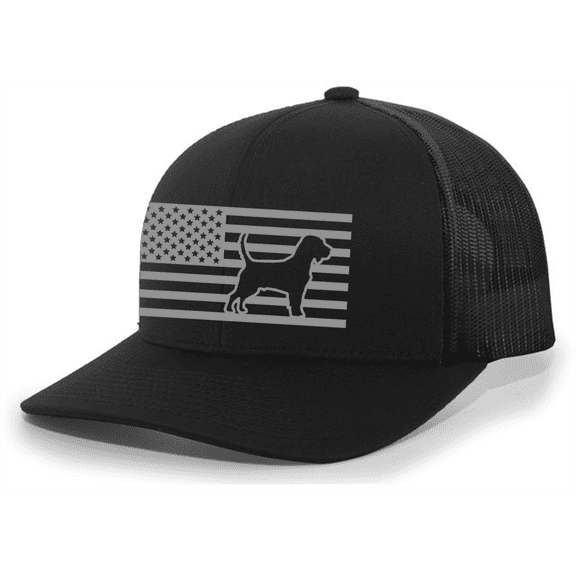 Heritage Pride Canine Collection Beagle American Flag Embroidered Mesh Back Trucker Hat, Black/Black