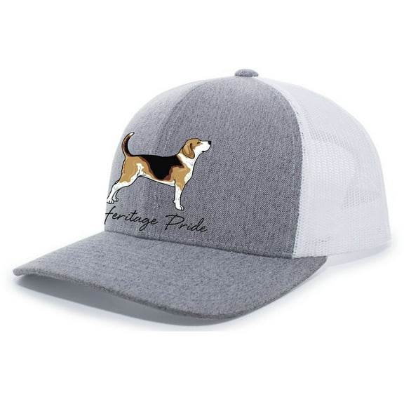 Heritage Pride Canine Collection Beagle Scent Hound Hunting Dog Mens Embroidered Mesh Back Trucker Hat, Heather Grey/White