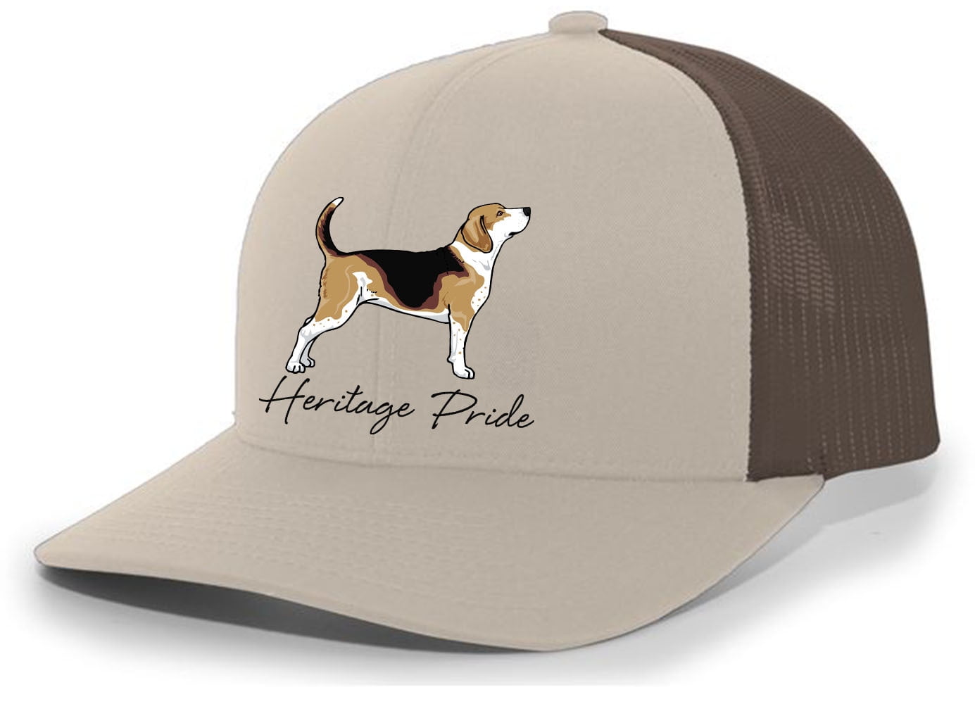 Heritage Pride Canine Collection Beagle Scent Hound Hunting Dog Mens Embroidered Mesh Back Trucker Hat, Khaki/Brown
