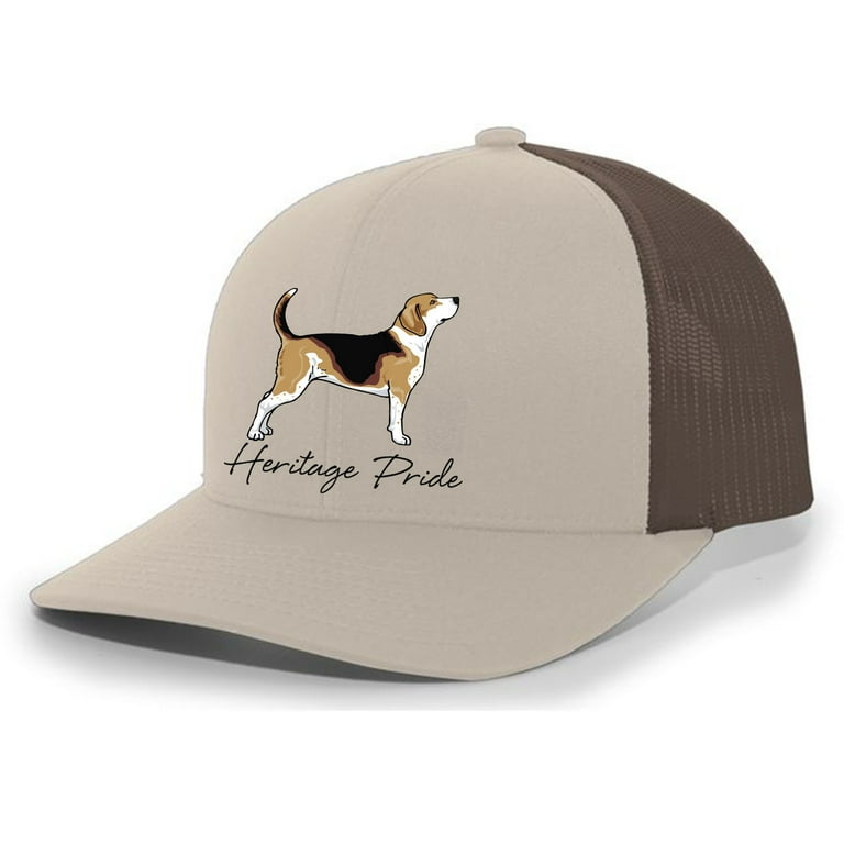 Heritage Pride Canine Collection Beagle Scent Hound Hunting Dog Mens Embroidered Mesh Back Trucker Hat Khaki Brown