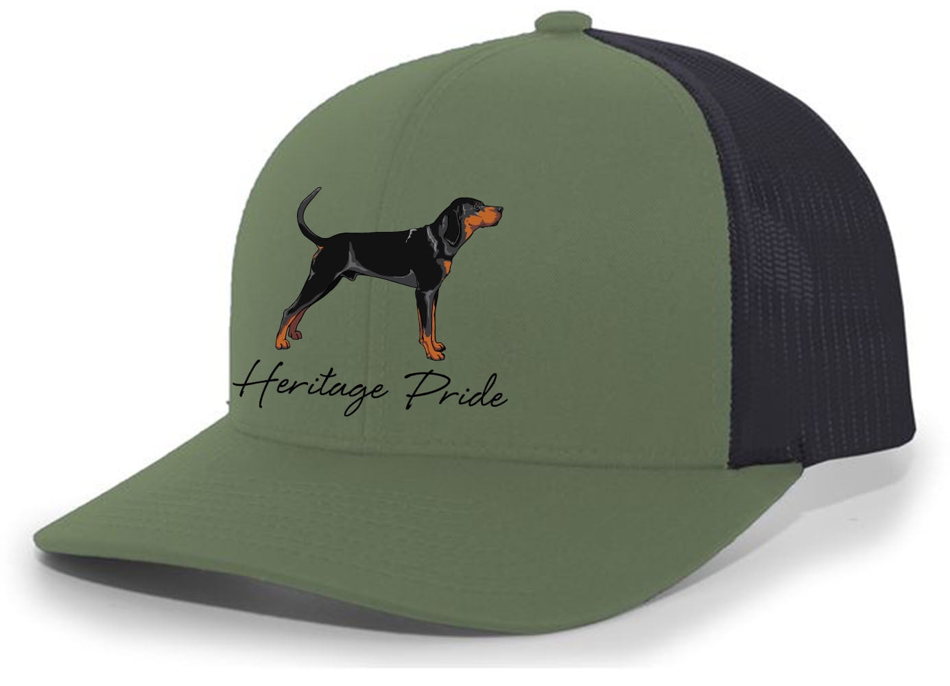 Heritage Pride Canine Collection Black and Tan Coonhound Hunting Dog Mens  Embroidered Mesh Back Trucker Hat, Red/White 