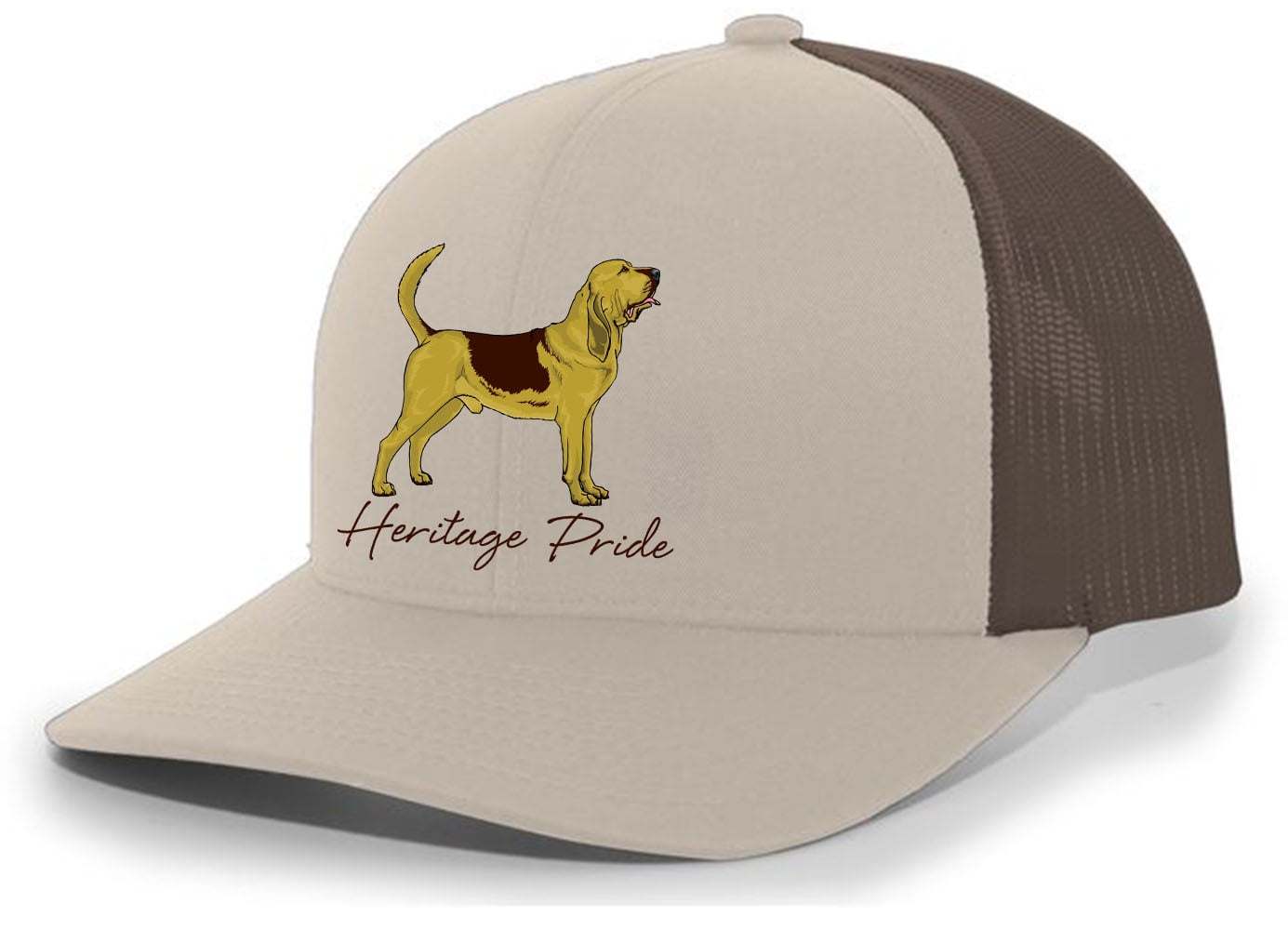 Heritage Pride Canine Collection Bloodhound Hunting Dog Mens Embroidered  Mesh Back Trucker Hat, Silver/White 