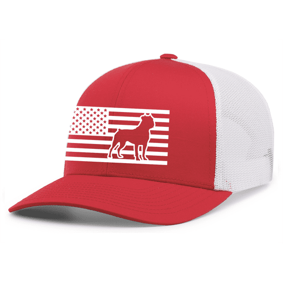 Heritage Pride Canine Collection Cane Corso American Flag Embroidered Mesh Back Trucker Hat, Red/White