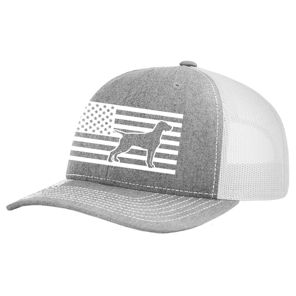 Heritage Pride Canine Collection German Short Haired Pointer American Flag Embroidered Mesh Back Trucker Hat, Heather Grey/Light Grey