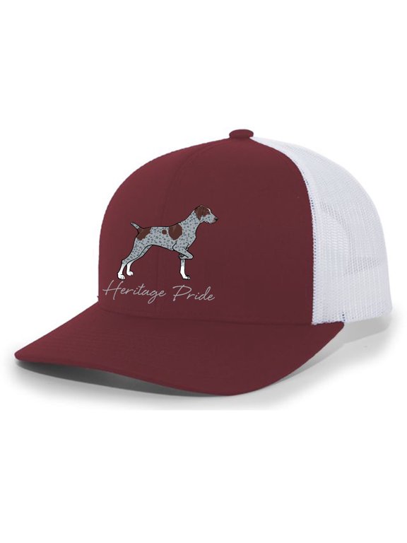 Canine Collection German Shorthaired Pointer Hunting Dog Mens Embroidered Mesh Back Trucker Hat, Cardinal/White