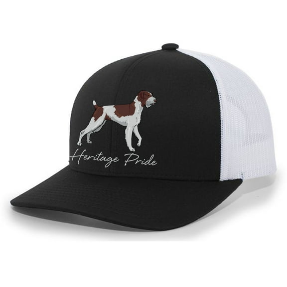 Heritage Pride Canine Collection German Wirehaired Pointer Hunting Dog Mens Embroidered Mesh Back Trucker Hat, Black/White