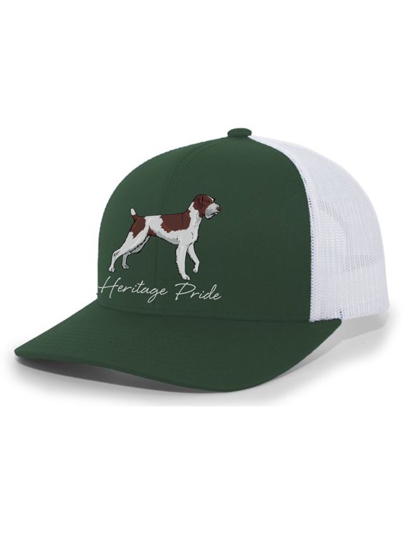 Canine Collection German Wirehaired Pointer Hunting Dog Mens Embroidered Mesh Back Trucker Hat, Forest/White