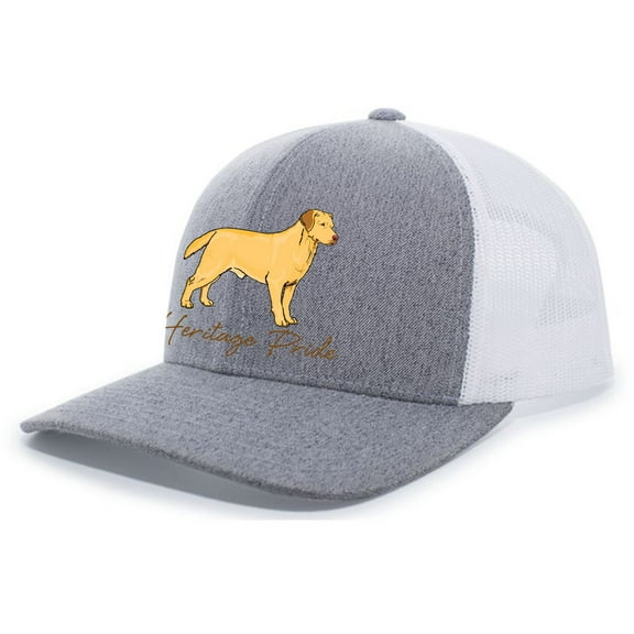 Heritage Pride Canine Collection Yellow Lab Labrador Retriever Hunting Dog Mens Embroidered Mesh Back Trucker Hat, Heather Grey/White