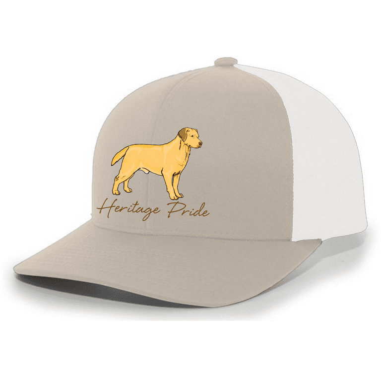 Heritage Pride Canine Collection Yellow Lab Labrador Retriever Hunting Dog Mens Embroidered Mesh Back Trucker Hat Khaki White