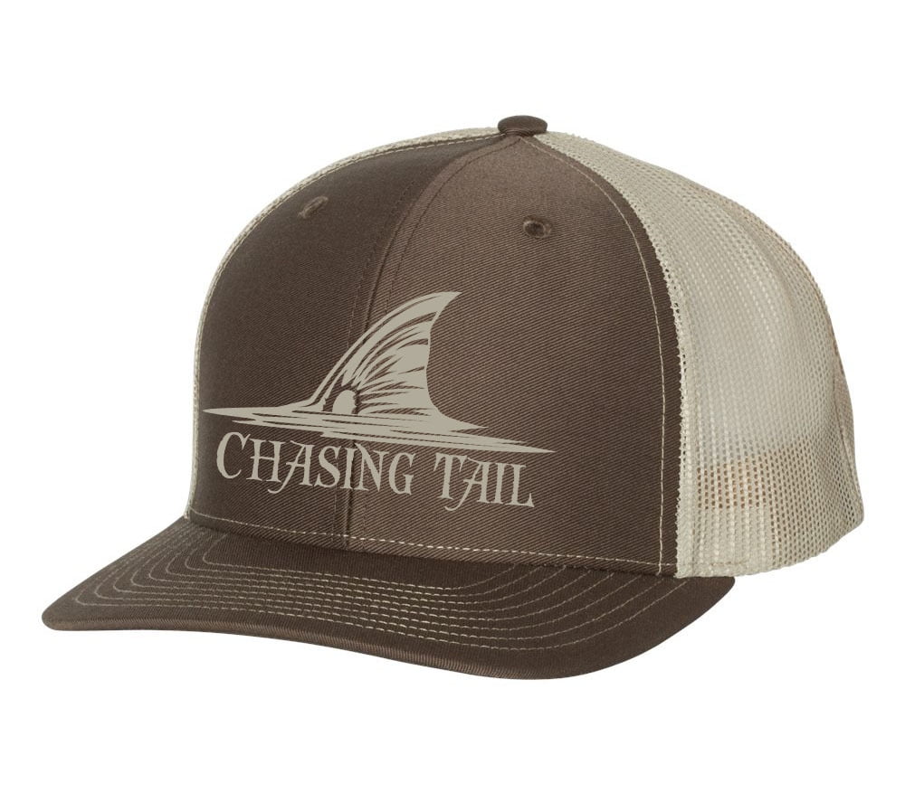 Heritage Pride Chasing Tail Redfish Mens Embroidered Mesh Back Trucker Hat,  Black/White 