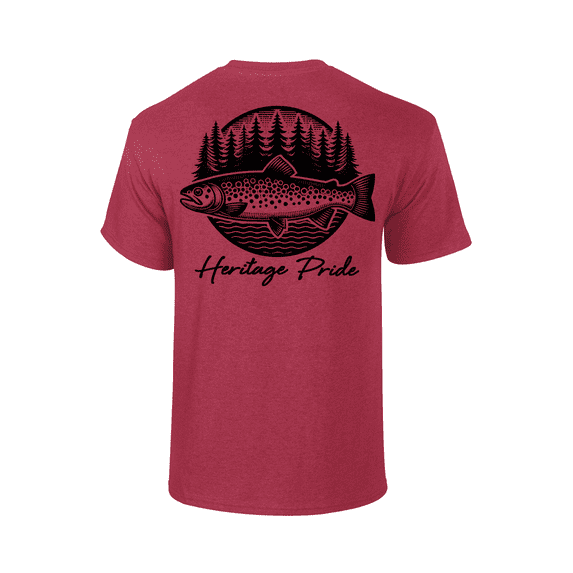 Heritage Pride Circle Trout Fishing Outdoors Short Sleeve T-shirt-Antique Cherry-large