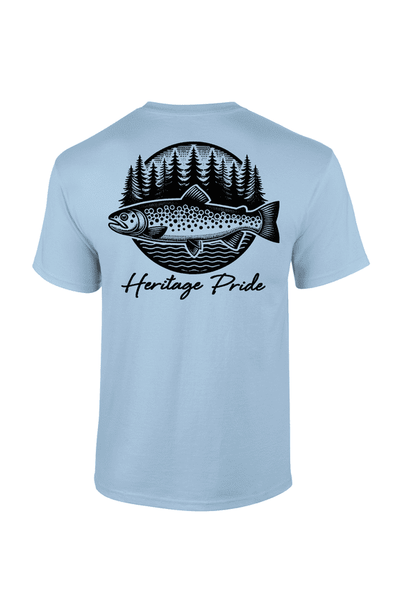 Circle Trout Fishing Outdoors Short Sleeve T-shirt-Light Blue-medium