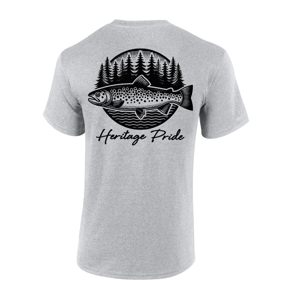 Heritage Pride Circle Trout Fishing Outdoors Short Sleeve T-shirt-Sports Grey-5xl