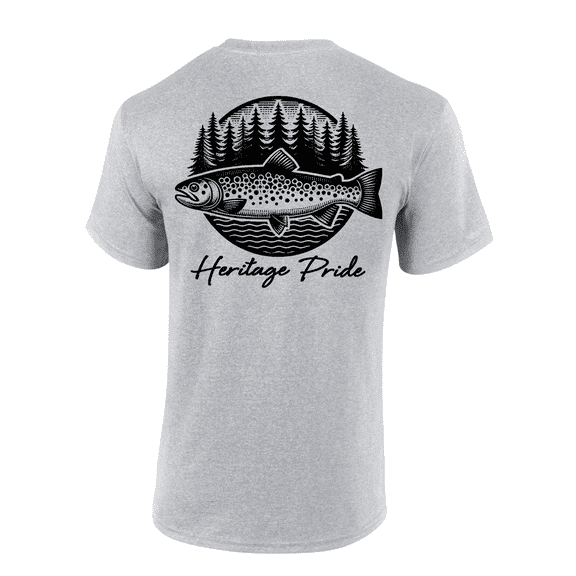 Heritage Pride Circle Trout Fishing Outdoors Short Sleeve T-shirt-Sports Grey-small