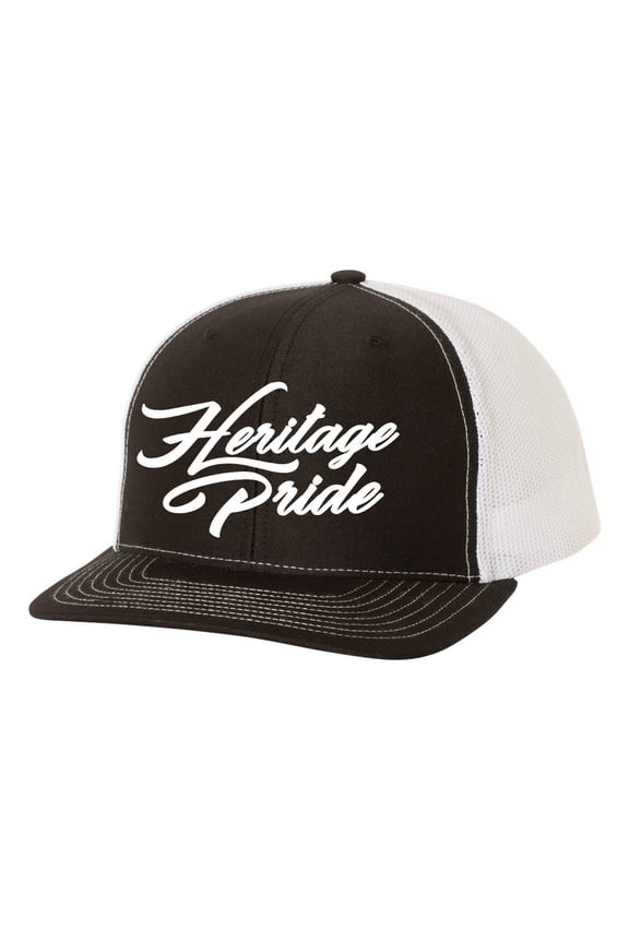 Classic Script Logo Mens Embroidered Mesh Back Trucker Hat, Black/White