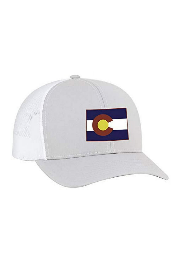 Colorado State Flag Embroidered Trucker Mesh Snapback Hat-Silver-White Mesh