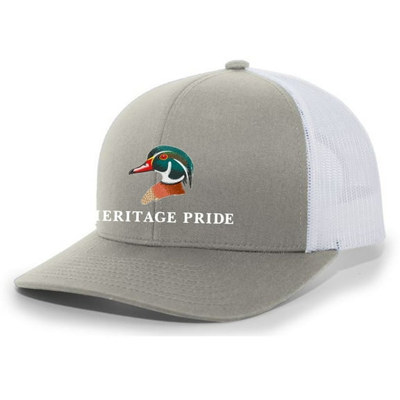 Heritage Pride Colorful Mallard Wood Duck Mens Embroidered Mesh Back Trucker Hat Baseball Cap, Silver/White