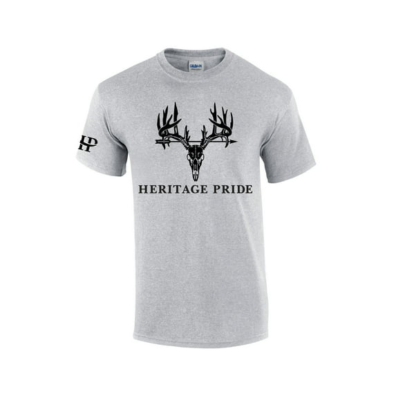 Heritage Pride Deer Head Skeleton Arrow Outdoors Men's Short Sleeve T-shirt Graphic Tee-Sports Grey-small